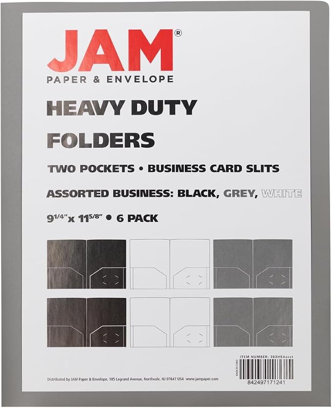 JAM PAPER Heavy Duty Plastic 2 Pocket Extra Tough School Folders - Assorted Business Colors - 6/Pack - Image 2