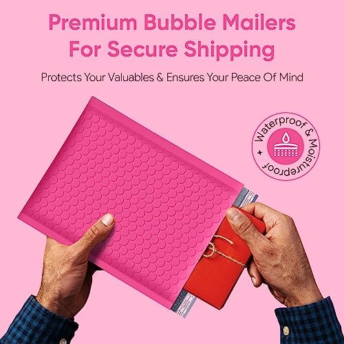 Hot Pink Bubble Mailers 10.5x16, Poly Padded Envelopes #5, 100 Pack - Image 6