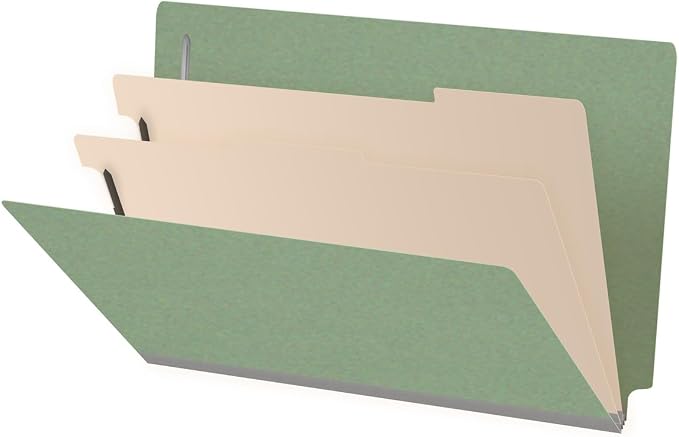 Ecom Folders End Tab Pressboard Classification Folders | Legal Size 25 Pt Stock with 2 Dividers and 2" Tyvek Expansion | Medical, Legal & Office Records Organizer | Green, Box of 10 by Ecom+Folders
