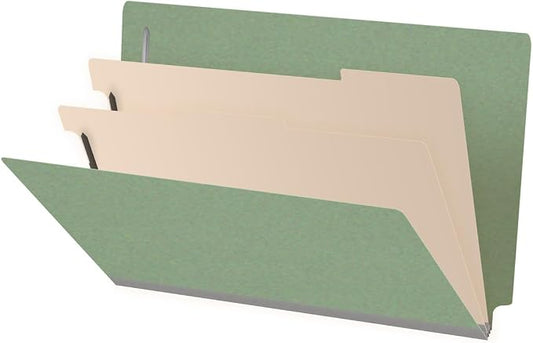 Ecom Folders End Tab Pressboard Classification Folders | Legal Size 25 Pt Stock with 2 Dividers and 2" Tyvek Expansion | Medical, Legal & Office Records Organizer | Green, Box of 10 by Ecom+Folders