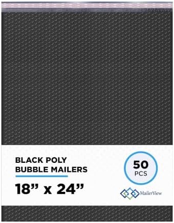 Black Bubble Mailers 18x23, Poly Padded Envelopes #9, 50 Pack by MAILERVIEW