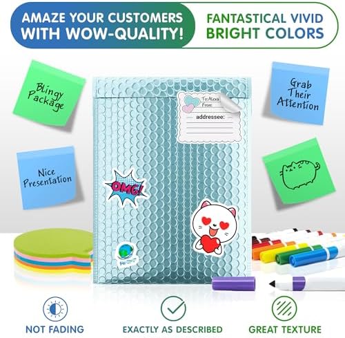 Metallic Bubble Mailers 6.5 x 9 Inch Aqua Ice, Self Seal Closure, 3/16 Inch Cushioning, Padded Shipping Envelopes Pack of 250 - Image 5