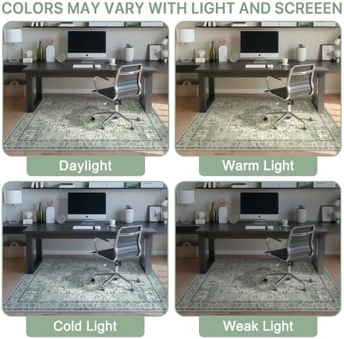 4FT Round Office Chair Mat for Hardwood Floor, Non-Slip Washable Green - Image 6