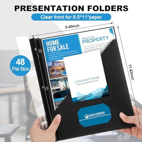 Teling 48 Pcs Presentation Folders with 3 Prong, Black Report Binder - Image 2