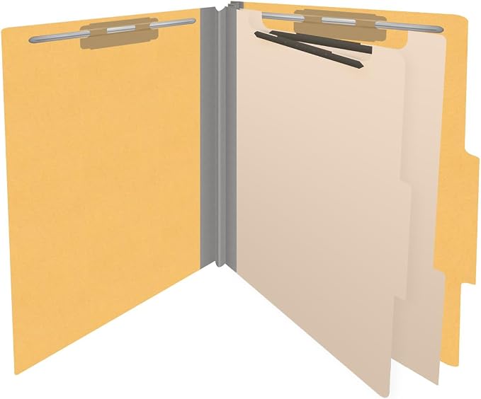 Heavy Duty End Tab Color Folders, 2/5 Cut ROC Top Tab, Letter Size, 2 Divider, Yellow (Box of 10) - Image 4
