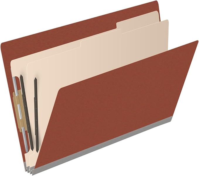 Ecom Folders End Tab Pressboard Classification Folders | Legal Size 25 Pt Stock with 2 Dividers and 2" Tyvek Expansion | Medical, Legal & Office Records Organizer | Brick Red, Box of 10 - Image 2