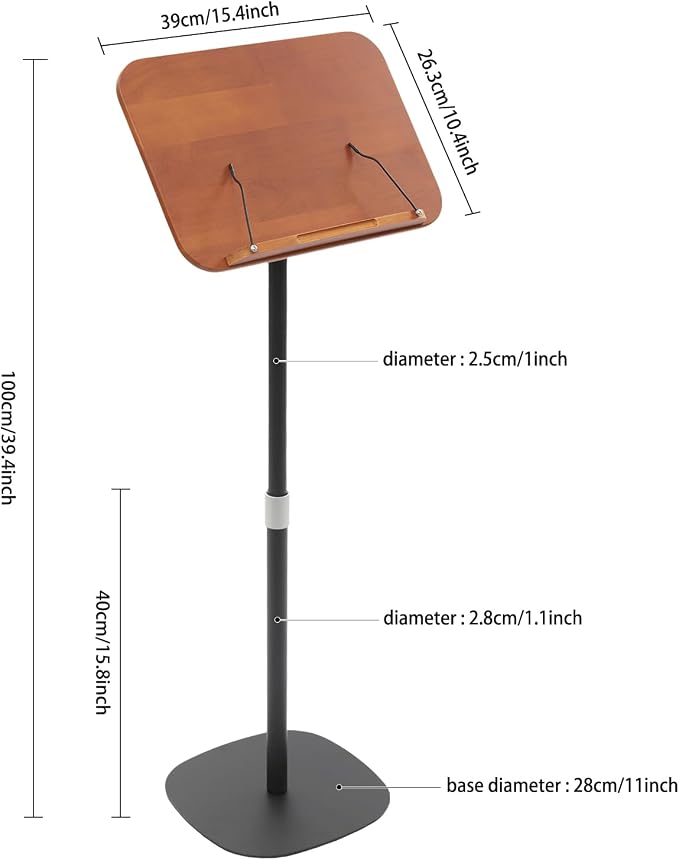 Sheet Music Stand & Desktop Book Stand, Music Book Holder Stand,Wooden Portable Sheet Music Table Stand Height Adjustable from 15.8-39.4in with Book Stand Support - Image 7