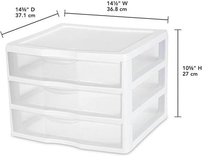 Sterilite 12-Pack Wide 3 Drawer Unit, Plastic Desktop Organizer with Clear Drawers, White Frame - Stackable Multi-Purpose Storage for Office Supplies, Craft Rooms, Classrooms and Home Organization - Image 3