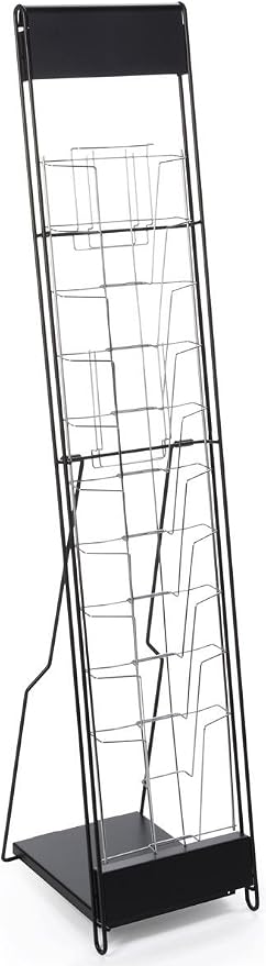 Displays2go Portable Magazine Rack, Black, 54" h Floor-standing | 10 Pockets for 8.5x11 Catalogs, Carry Bag Included, Tiered Design, Steel, NCYBRCHBLK - Image 2