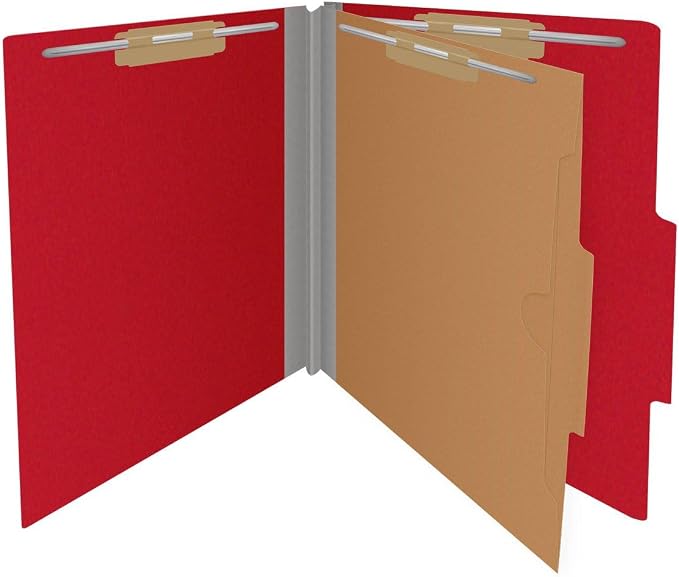 25 Pt. Pressboard Classification Folders, 2/5 Cut ROC Top Tab, Letter Size, 1 Divider, Deep Red (Box of 10) - Image 3