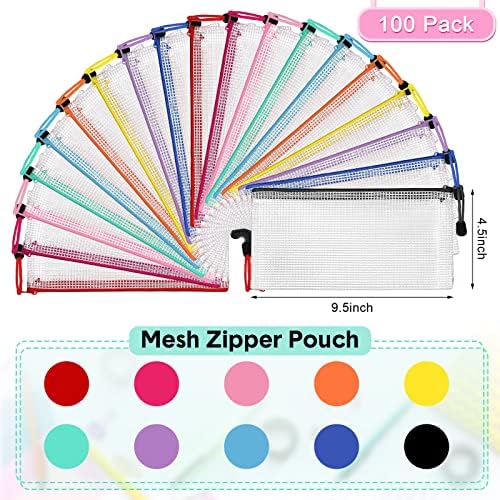Mimorou 100 Pcs Mesh Pencil Pouch Bulk, Clear Organizer Bags,Fresh Color - Image 3