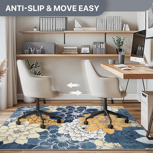 48"x60" Office Chair Mat for Hardwood Floor, Non-Slip Washable Navy Yellow - Image 4