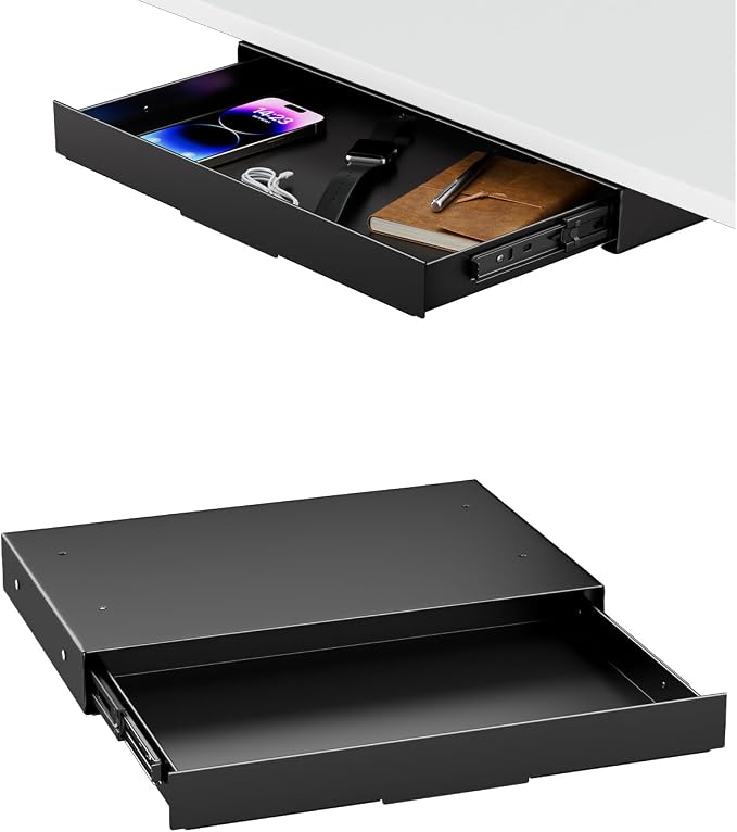 PUTORSEN Under Desk Storage Drawer 14.8" Wide - Smooth Slide Out Organizer for Standing Desk & Home Office, Max Load 17.6 lbs, Quiet Glide, Black by PUTORSEN