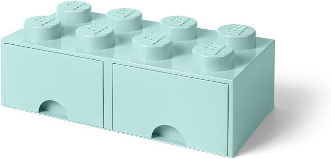 LEGO Brick Drawer, 8 Knobs, 2 Drawers, Stackable Storage Box, Aqua Mint Green | Stackable Storage Box 2 Pull-Out Drawers 8-Knob Brick Design Toy & Desk Storage Home Decor Office Kids Room by ROOMCopenhagen