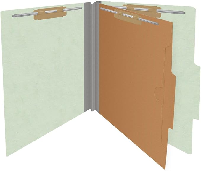 25 Pt. Pressboard Classification Folders, 2/5 Cut ROC Top Tab, Letter Size, 1 Pocket Divider, Pale Green (Box of 10) - Image 3