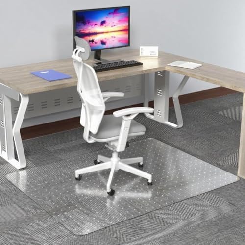 Office Chair Mat, 30" x 48" Transparent Office Desk Chair Mat for Carpeted Floors, Studded Carpet Floors Protector Mat for Home & Offices by HOMEK