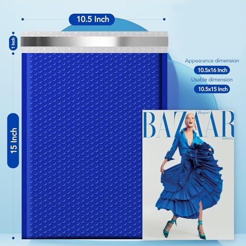 Fuxury Large Bubble Mailers 10.5x16" 500 Pack Royal Blue Padded Envelopes - Image 2