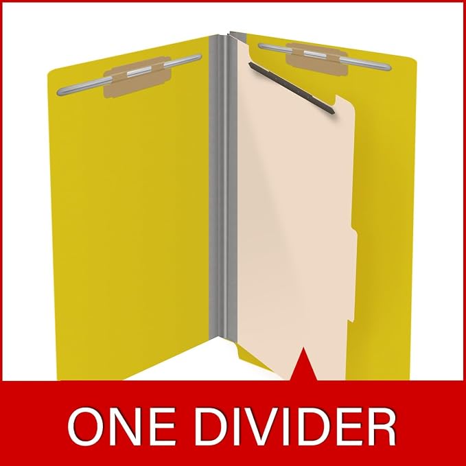 Ecom Folders Top Tab Pressboard Classification Folders | Legal Size 25 Pt Stock with 1 Divider | 2/5 Cut ROC Tab for Medical & Office Filing | 4 Filing Sections | Yellow, Box of 10 - Image 8