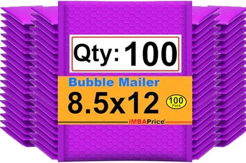 iMBAPrice 8.5x12 Inch Purple Poly Bubble Mailers, 100-Pack – Self-Seal Padded Shipping Envelopes, Waterproof Bubble Bags for Books, Cosmetics, Electronics Accessories by iMBAPrice