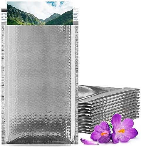 Metallic Bubble Mailers, Silver Glossy Padded Envelopes 7.25 x 11 Inches, Cushion Bubble Shipping Bags, Self Seal Mailing Envelopes, Pack of 100 by PUREVACY