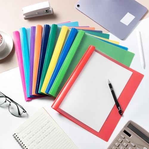 Feifeiya 36 Pack Plastic Report Covers with 3 Prongs Presentation Folders Bulk, 100 Sheet Capacity, Clear Front Report Covers for Presentation Document Paper School Office Supplies (Colorful) - Image 5