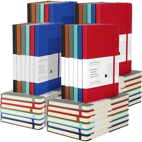 Coopay 48 Pack A5 Journal Notebooks Bulk, 160 Pages, 100GSM Thick Paper, 8.3 x 5.5 inch Hardcover Lined Leather Journals for Writing Office School Business,Bulk Notebook for Work Men Women (6 Colors) by Coopay