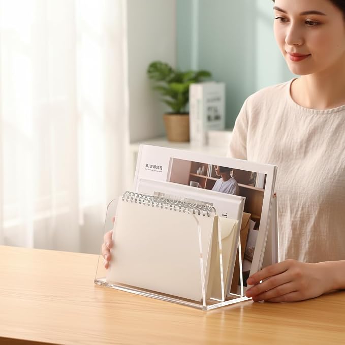 YUXUN Desk File Organizer Upright Clear Acrylic Desktop Organizer File Sorter Office Organization File Holder 4-Section Bookshelf for Home, Office & Classroom - Image 5