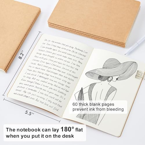 feela 8 Pack Unlined Kraft Paper Notebooks, Blank Journal Note Pad for Drawing Writing, Small Sketchbook Travel Journal Bulk for Women Kids Students Office School Supplies, A5, 60 Pages, 8.3” X 5.5” - Image 2