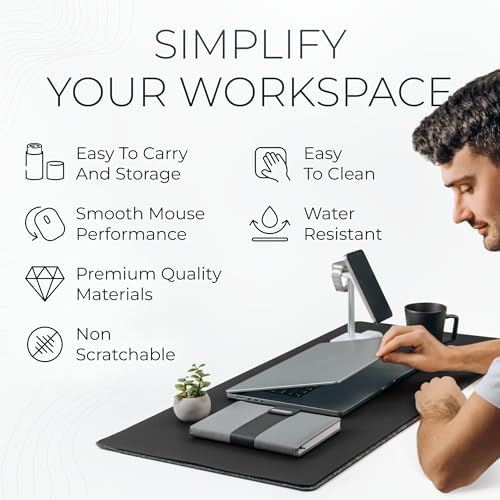 Nordik Felt and Leather Desk Mat - Dual Layer True Black 35 x 17 in - Image 6