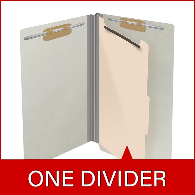 Ecom Folders Top Tab Pressboard Classification Folders | Legal Size 25 Pt Stock with 1 Divider | 2/5 Cut ROC Tab for Medical & Office Filing | 4 Filing Sections | Light Gray, Box of 10 - Image 8