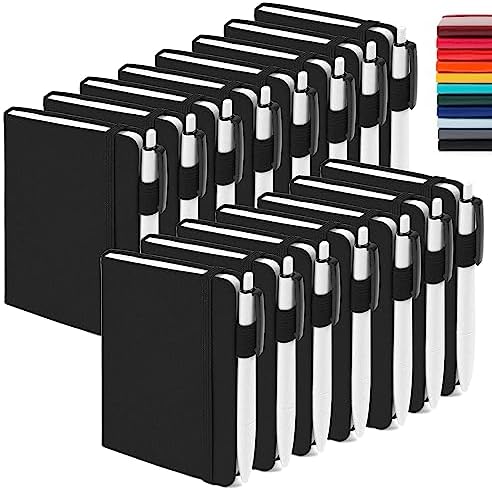 feela 15 Pack Pocket Small Notebooks Bulk, Mini Cute Notepads Hardcover College Ruled Lined Journals with Pen Holder for School Business Memos, with 15 Black Pens, 3.5”x 5.5”, A6, Black by feela
