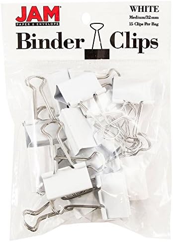 JAM PAPER Colorful Binder Clips - Medium - 1 1/4 Inch (32 mm) - White Binderclips - 15/Pack - Image 6