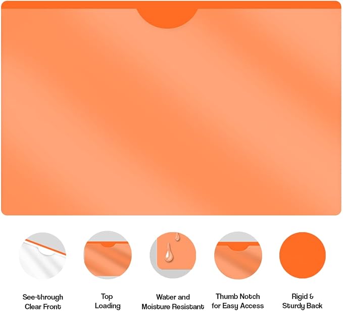 Doctor Stuff- 100 Pack, Vinyl Plastic Pocket File Folders Closed Sides, Legal Size, Clear Front Top Loading Job Jacket, Documents Holder for Office, High School and Medical Files, Orange - Image 4