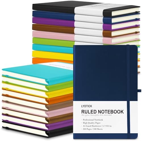 20 Pack Journals for Writing College Ruled Notebooks Journal in Bulk, Hardcover Notebooks (200Pages) for Note Talking, Lined Bullet Journals for Home School Office, 5.7"x8.4", 10 Colors by LYDTICK