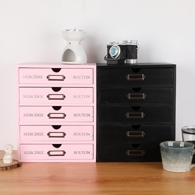 Small Wooden Drawers Wooden Box with Drawer, Pink 5 Wood Drawer | Countertop Storage Box for Apothecary Cabinet, Apothecary Drawers，Desktop Organizer for Office，Home - Image 7