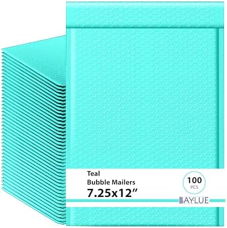Aqua Teal Bubble Mailers 7.25x12, Poly Padded Envelopes #1, 100 Pack by BAYLUE
