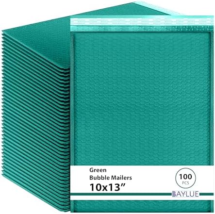 Green Bubble Mailers 10x13, Self Seal Poly Padded Envelopes, 100 Pack Bulk by BAYLUE