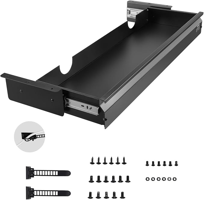VEVOR Under Desk Drawer Slide Out, 33inch Under Desk Mounted Pull-out Drawer Attachment, Hidden Under Counter Drawers for office Home Sit Stand Workstation, Black by VEVOR
