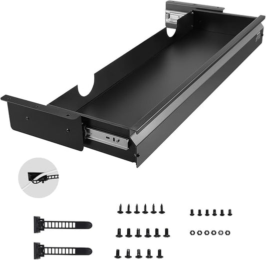 VEVOR Under Desk Drawer Slide Out, 33inch Under Desk Mounted Pull-out Drawer Attachment, Hidden Under Counter Drawers for office Home Sit Stand Workstation, Black by VEVOR