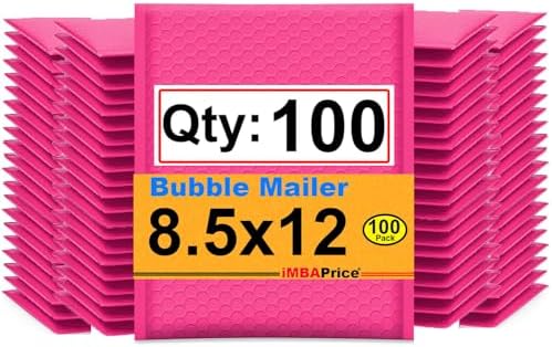 iMBAPrice 8.5x12 Inches Hot Pink Color Polybubble Bag, 100-Pack Medium Size #2 Self Seal Poly Bubble Mailers Padded Packing Envelopes (Total 100 Bags) by iMBAPrice