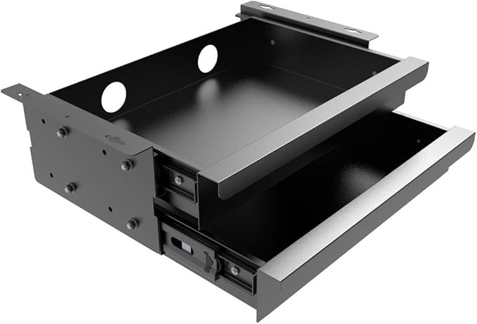 Dual Tier Under Desk Mounted Sliding Pull-out Drawer, 15.3" Wide | Mounted Storage Desk Organizer for Sit Stand Workstation, Metal, Black (2TierMedium) by Unknown