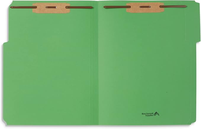 Blue Summit Supplies 50 Green Fastener File Folders, Letter, 2 Prong | Durable 11pt green paper, letter size, 1/3 cut reinforced tabs, bonded 2 prong fasteners, medical, law and office files - Image 2