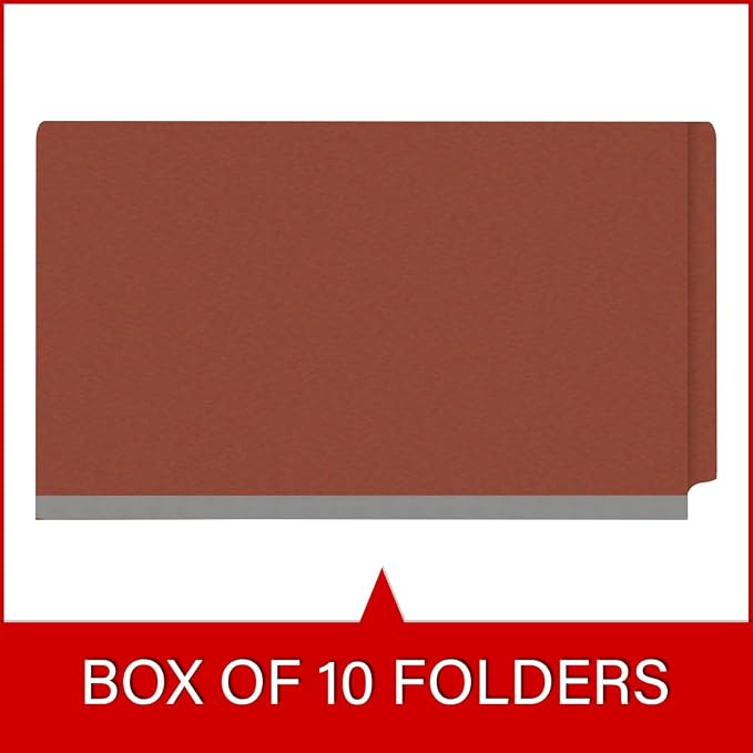 Ecom Folders Top Tab Pressboard Classification Folders | Legal Size 25 Pt Stock with 1 Divider | 2/5 Cut ROC Tab for Medical & Office Filing | 4 Filing Sections | Brick Red, Box of 10 - Image 6