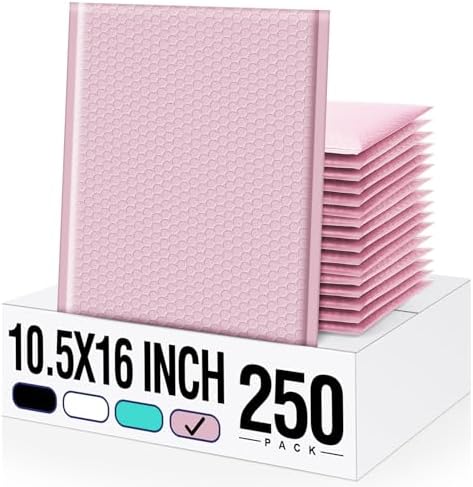 Fuxury Bubble Mailers Bulk 10.5x16 250Pack Light Pink Poly Padded Envelopes by Fuxury