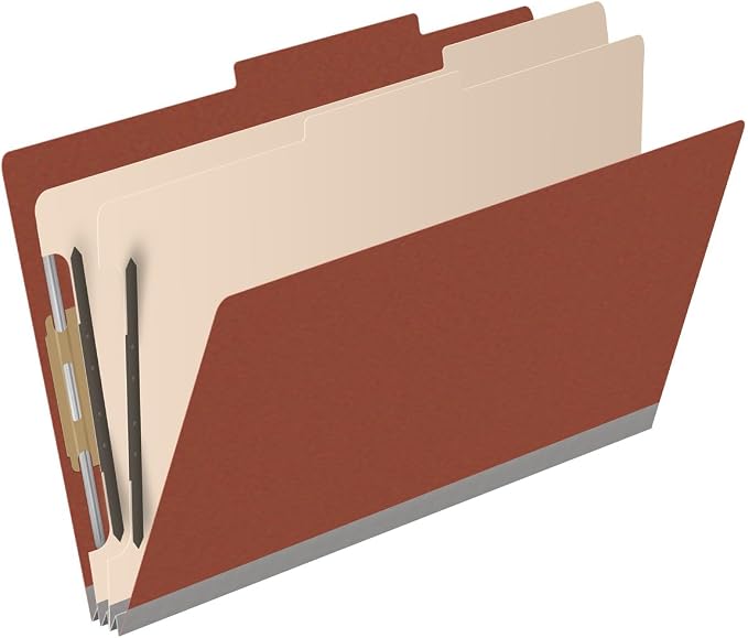 25 Pt. Pressboard Classification Folders, 2/5 Cut ROC Top Tab, Legal Size, 2 Dividers, Brick Red (Box of 10) - Image 2