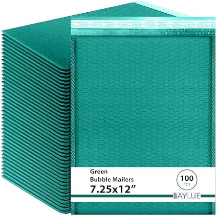 Green Bubble Mailers 7.25x12, Self Seal Poly Padded Envelopes #1, 100 Pack by BAYLUE