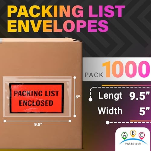 ABC Packing List Enclosed Pouches 5 x 9.5 Inch. 1000 Pack Clear, Red & Black 2 Mil Polyethylene Slip Envelope Pouches. Self Seal Packing List Envelopes. Packing List Invoice Enclosed Envelopes - Image 2