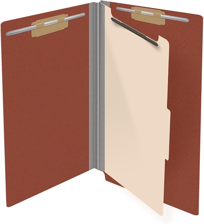 Ecom Folders Top Tab Pressboard Classification Folders | Legal Size 25 Pt Stock with 1 Divider | 2/5 Cut ROC Tab for Medical & Office Filing | 4 Filing Sections | Brick Red, Box of 10 - Image 4