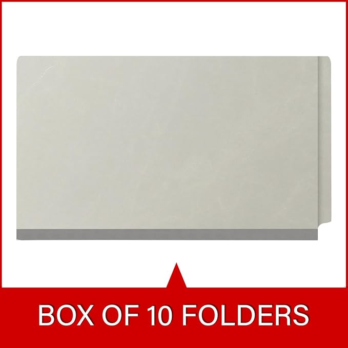 Ecom Folders End Tab Pressboard Classification Folders | Legal Size 25 Pt Type III Stock with 3 Dividers & 3" Tyvek Expansion | 2 Fasteners Pos 1 & 3 for Medical & Office Docs | Light Gray, Box of 10 - Image 6