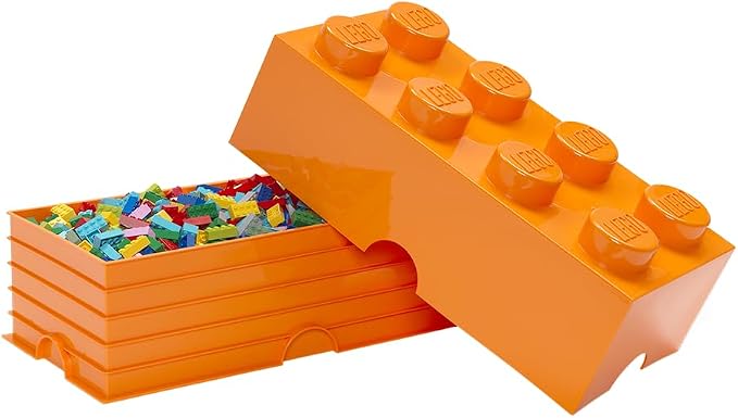 LEGO Storage Brick 8 12.1 L Storage Box with Lid Orange | LEGO Brick Storage Box Stackable Organizer Toy, Desk & Shelf Storage 12.1 L Capacity Brick Size 8 - Image 2